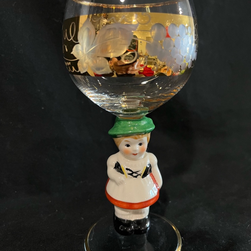 Vintage Glass with Figurine Stem, Goebel & Hummel